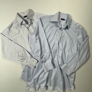 Lot 2 Proper Cloth Dress Shirts Mens 17 32 33 Blue Stripe Cotton Non Iron Style
